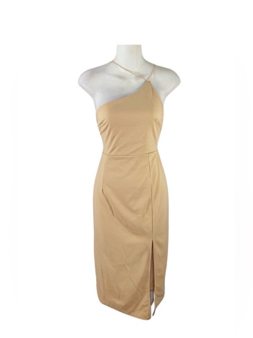 New Lulu's One-Shoulder Camel Midi Dress Nude Beige Medium nwt